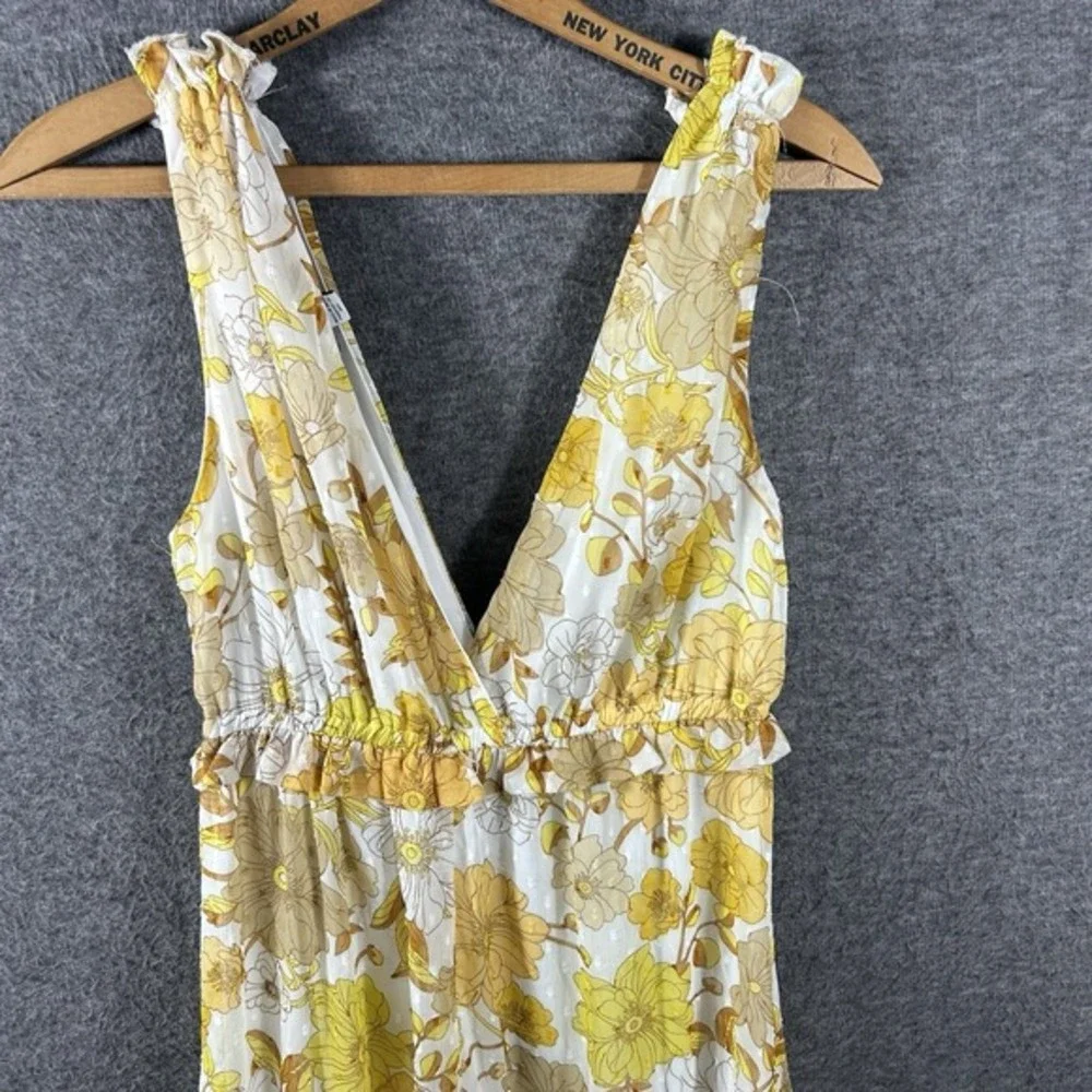 Charlotte Russe Maxi Women's Sundress Size M Yellow Floral Tiered Babydoll Lined - Picture 10 of 12